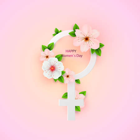 Abstract Floral Greeting card with 8 March - paper cut style greeting card, gift card. International Women s Day. Applique Trendy Design Template. Vectorのイラスト素材