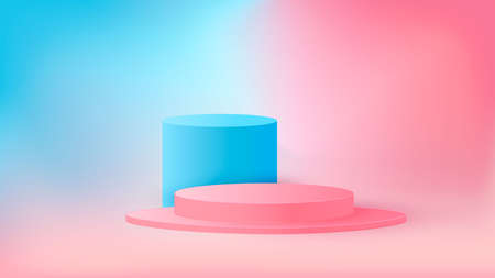 Round podium, pedestal or platform, background for the presentation of cosmetic products. Place for ads. Empty food stand background in pastel colors.のイラスト素材