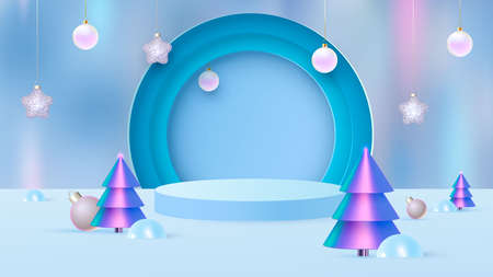 Background vector 3d blue rendering with podium and minimal new year scene, minimal product display background 3d render of geometric shape. Vector illustrationのイラスト素材