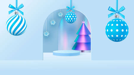 Background vector 3d blue rendering with podium and minimal new year scene, minimal product display background 3d render of geometric shape. Vector illustrationのイラスト素材
