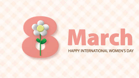 March 8, Women s Day greeting card with chamomile flower. Background in pastel colors with a...