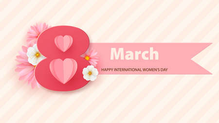 March 8, Women s Day greeting card with chamomile flower. Background in pastel colors with a geometric pattern.のイラスト素材