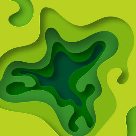 Square banner with 3D abstract background with green paper shapes. Vector layout design for flyers, posters and invitations. vector illustrationのイラスト素材