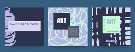 Modern art style poster set for events and festivals, branding, advertising, promo. Hand drawn lines and scribbles. vectorのイラスト素材