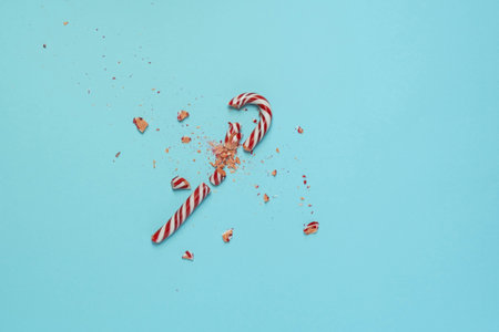 Christmas, New Year. Broken New Year's lollipop. Top view, flat layの写真素材