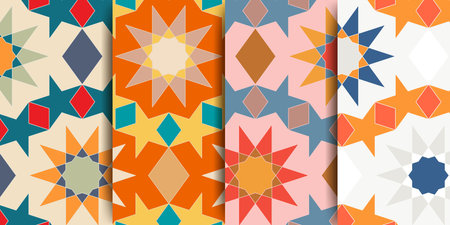 Arabic seamless pattern in multicolor palette. Arabic ornament. Arabic Muslim ethnic style. Ramadan wallpaper design. Moroccan style. vector illustration.のイラスト素材