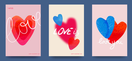 Happy Valentine's Day greeting cards. fashion gradients. Social media story templates for digital marketing and sales promotion. watercolor hearts. vector illustrationのイラスト素材