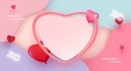 Happy valentines day sale poster. Festive background with balloons, hearts and flowers. Vector illustration for website, banners, advertisements, coupons, promotional materials. vectorのイラスト素材