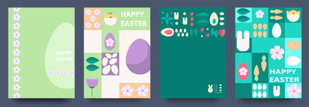 Easter. Set of vector Easter cards. Easter eggs, rabbit, patterns. Modern geometric abstract style.Vectorのイラスト素材