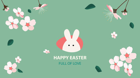 happy easter. Trendy Easter design with flowers, eggs and bunny in pastel colors. Modern minimalist style. vector illustrationのイラスト素材