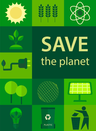 Happy Earth Day. 22 April. Let's save the Earth. Icons with environmental themes. Template for background, banner, postcard, poster with text inscription. vector illustrationのイラスト素材