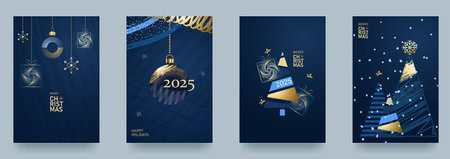 Set of Christmas, New Year greeting cards. Vector illustration concepts for background, greeting card, party invitation card, banner, social media. Grunge textureのイラスト素材