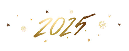 Numbers 2025 written in ink and decorated with a golden gradient. New Year banner, card, poster....