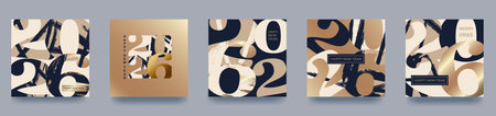 A set of Happy New Year 2026 design templates with numbers and typography. Minimalist vector...