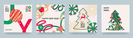 Set of Christmas and New Year cards. Vector illustration concepts for background, greeting card,...