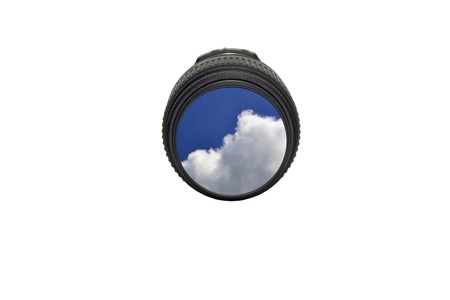 camera lens cup with isolated white backgroundの写真素材