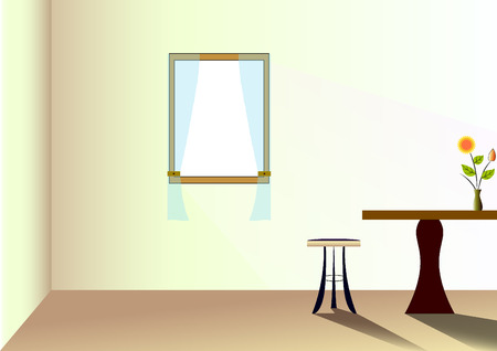 Cartoon living room with soft light from windowのイラスト素材