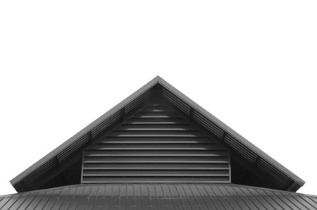 Roof top triangle from corrugated metal sheet in gray scaleの写真素材
