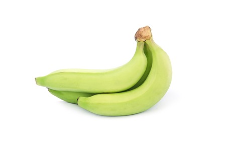 Bunch of green ripe banana on white backgroundの写真素材