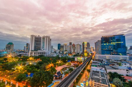 BANGKOK, THAILAND - June 21: Cityscape of business building with sky and clouds in evening on June 21,2015 in Bangkok, Thailandのeditorial素材