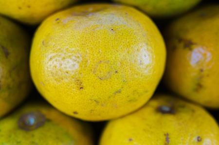 Depth of field close up focus a lots of orange on stack at market place,(Citrus reticulata,...