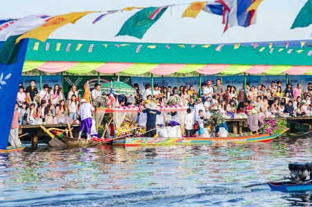 BANGKOK,THAILAND-November 1,2015 : Thai people donate flower and money to a Buddhism on Ok Phansa...