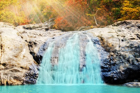 Nang Rong waterfall beautiful in tropical forest in Nokorn Nayok, Thailandの写真素材