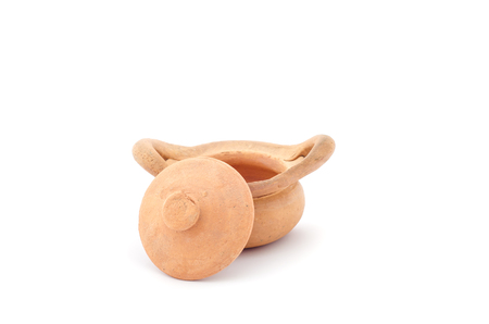 Empty clay pot open on white backgroundの写真素材