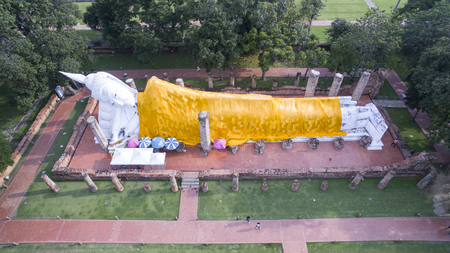 Aerial view of Sleeping buddha statue at Wat Khun Inthapramun , Ang thong , Thailand.の写真素材