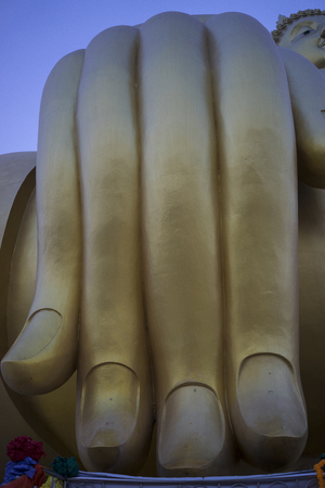 Golden big buddha statue at Wat Muang, Ang Thong Province, Thailandの写真素材