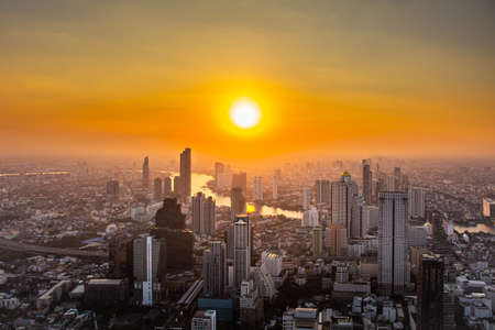Cityscape in Bangkok at sunsetの写真素材