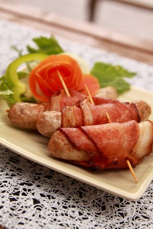 Bacon sausage billon.の写真素材