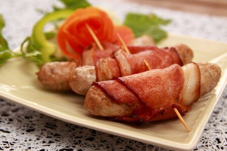 Bacon sausage billon.の写真素材