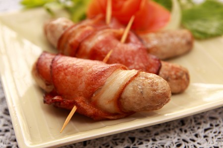 Bacon sausage billon.の写真素材