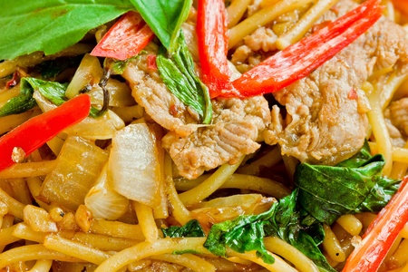 Pasta spicy thai style close up. の写真素材