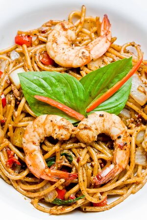Shrimp spaghetti with shrimp close-up.の写真素材