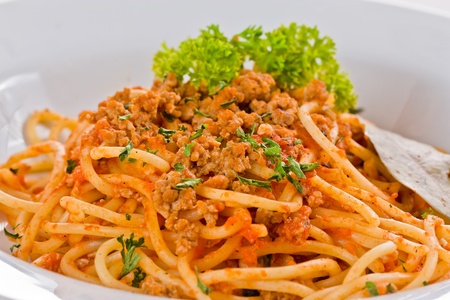 Pasta spaghetti with tomato beef sauce. の写真素材