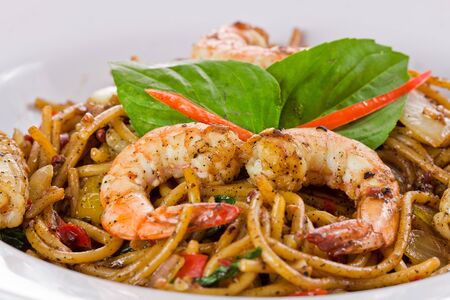 Shrimp spaghetti with shrimp close-up.の写真素材
