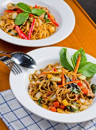 Pasta Spaghetti spicy Thai style.の写真素材