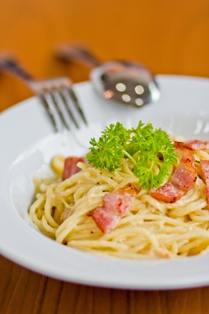 pasta with bacon.の写真素材
