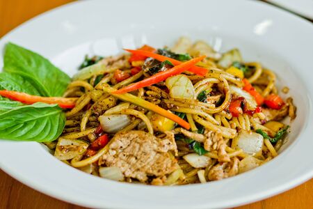 Pasta and vegetables.の写真素材