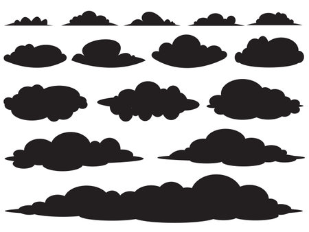 Set of black clouds isolated on a white background. Vector illustration.のイラスト素材