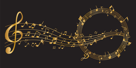 Abstract Golden notes music on a black background, vector illustrationのイラスト素材