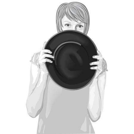 girl with hat in hand on white backgroundのイラスト素材