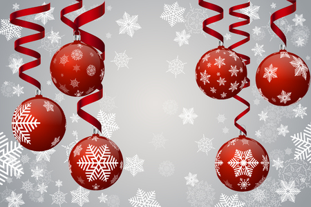 Red Christmas balls and ribbons on grey backgroundのイラスト素材