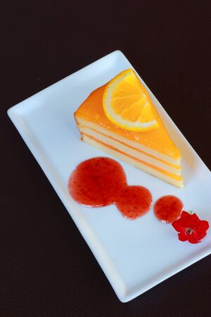 Orange Cake with Strawberry Jam の写真素材