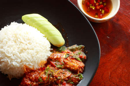 Basil fried rice, canned fish, Thailandの写真素材