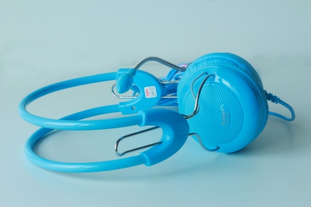 Blue headphones の写真素材