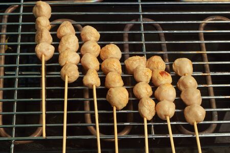 Meatballs skewers on the grillの写真素材