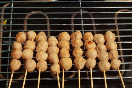 Meatballs skewers on the grillの写真素材